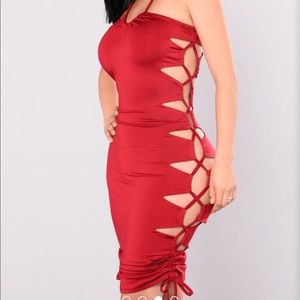 Burgundy lace up dress